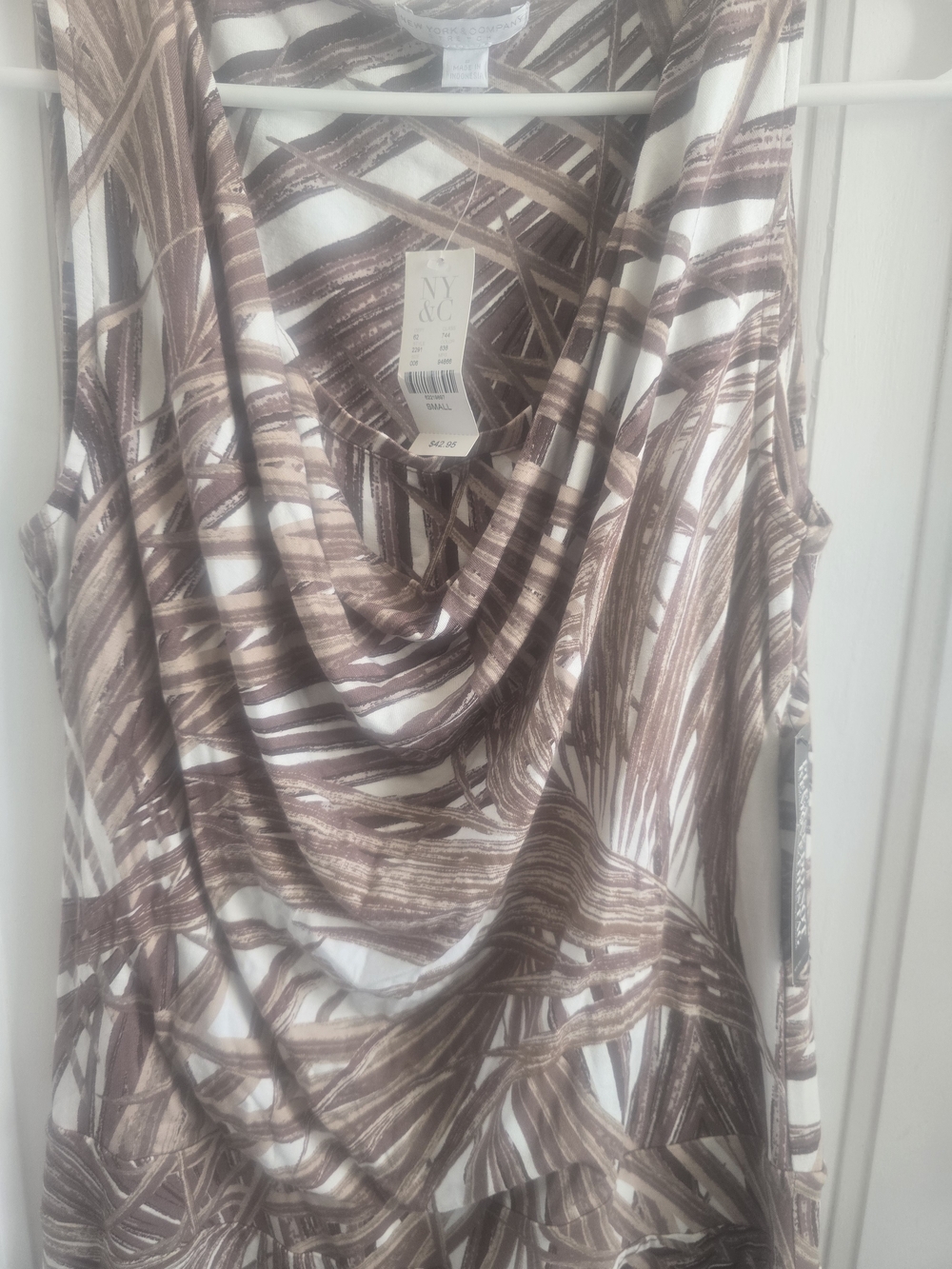 New York & Company Brown Patterned Draped Neck Women's Dress